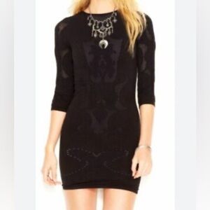 Free People Black Long Sleeve Mini Bodycon Dress